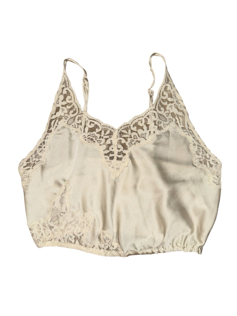 Free People Ivory Lace Satin Cropped Cami Tank Top XS Romantic Lingerie Y2K